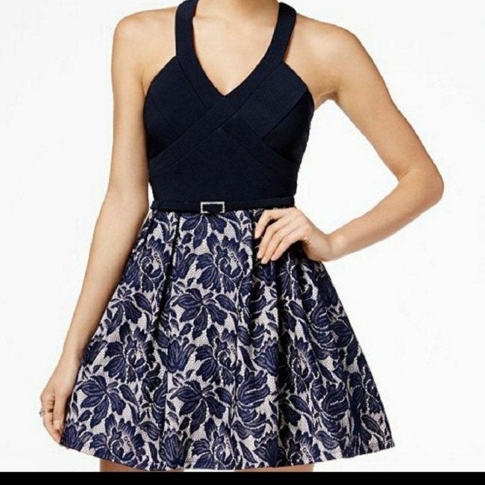 Navy Blue Lace Homecoming Dress